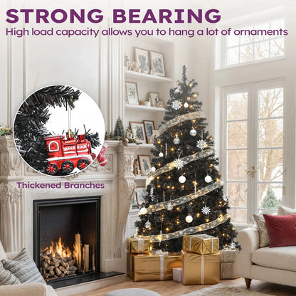 6 ft Prelit Black Christmas Tree Artificial with 818 Branch Tips & 250 Lights Ohberri