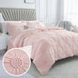 Full/Queen Baby Pink Rose Blush Comforter Set - Ruched 3D Floral Pintuck Bedding Set - 3 Pieces Bed Linen, 1 Comforter - Ohberri