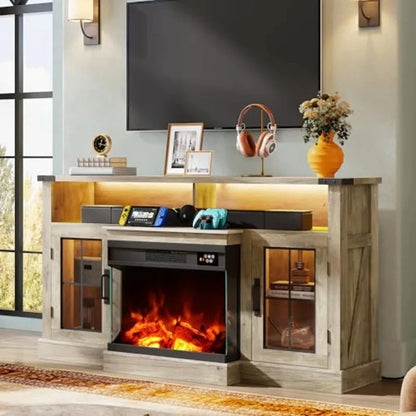 3Sided Glass Electric Fireplace TV Stand for 65 Inch TV Entertainment Center with 14 Flame Colors Adjustable LED Ohberri