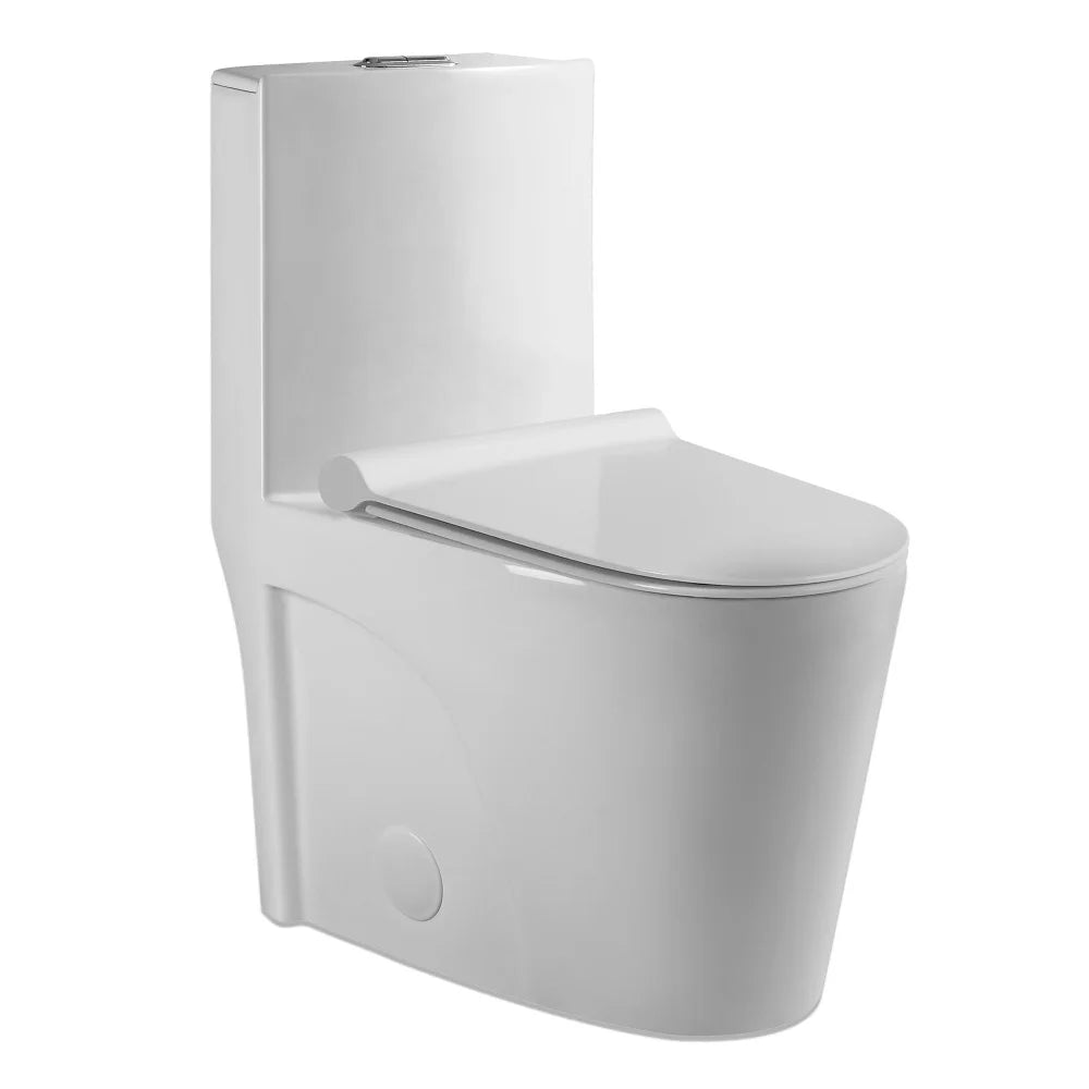 Dual Flush Floor Mounted One-Piece Toilet with Soft-Close Seat In Glossy White Ohberri