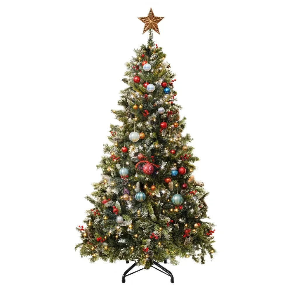 6ft Pre-Lit Frosted Pine Artificial Christmas Tree with 818 Tips and 250 Lights Ohberri