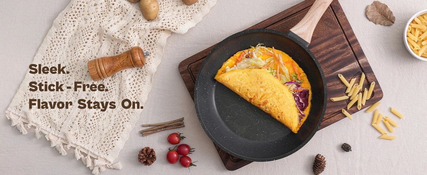 Pots and Pans Set, Nonstick Cookware Sets Black Granite Induction Ohberri