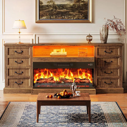 Fireplace TV Stand with LED Lights for 75 Inch TV -Farmhouse Ohberri