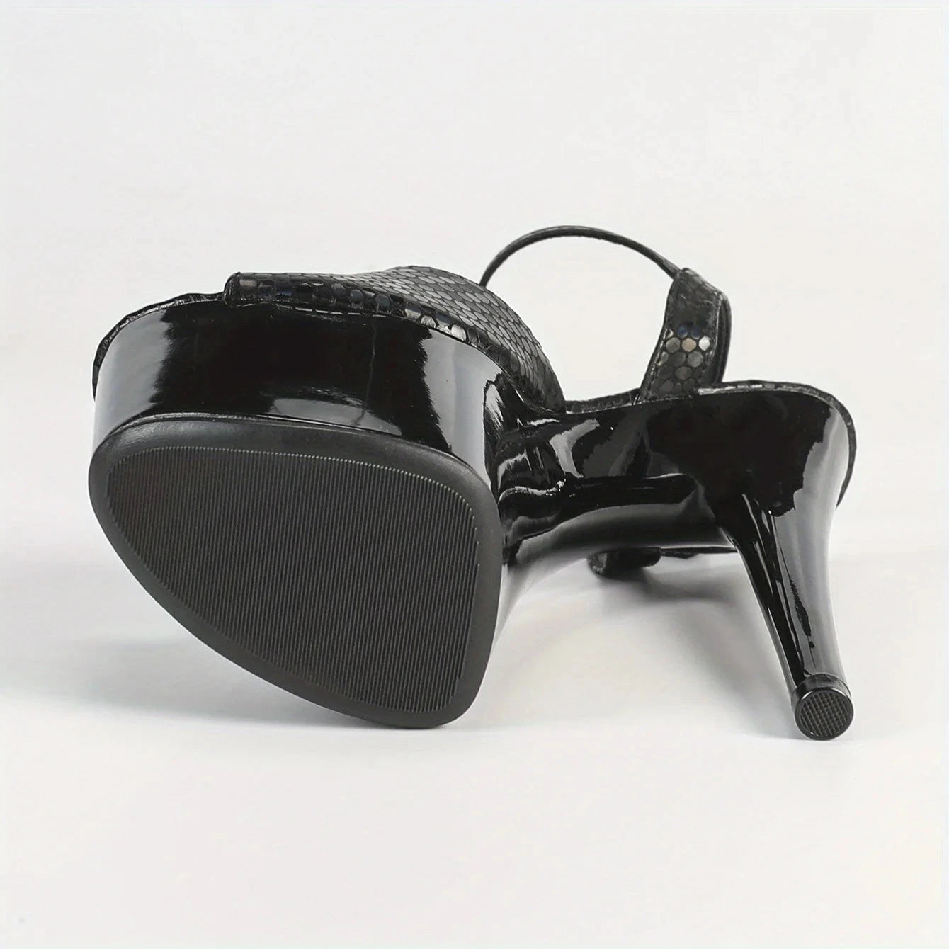 Black Waterproof Stiletto High Heels 6.69inch Platform Stone Pattern Ohberri