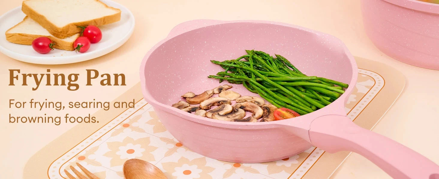 Pink Pots and Pans Set Nonstick 23pcs Induction Ohberri