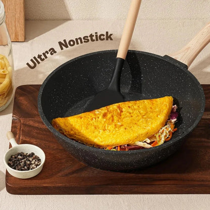 Pots and Pans Set, Nonstick Cookware Sets Black Granite Induction Ohberri