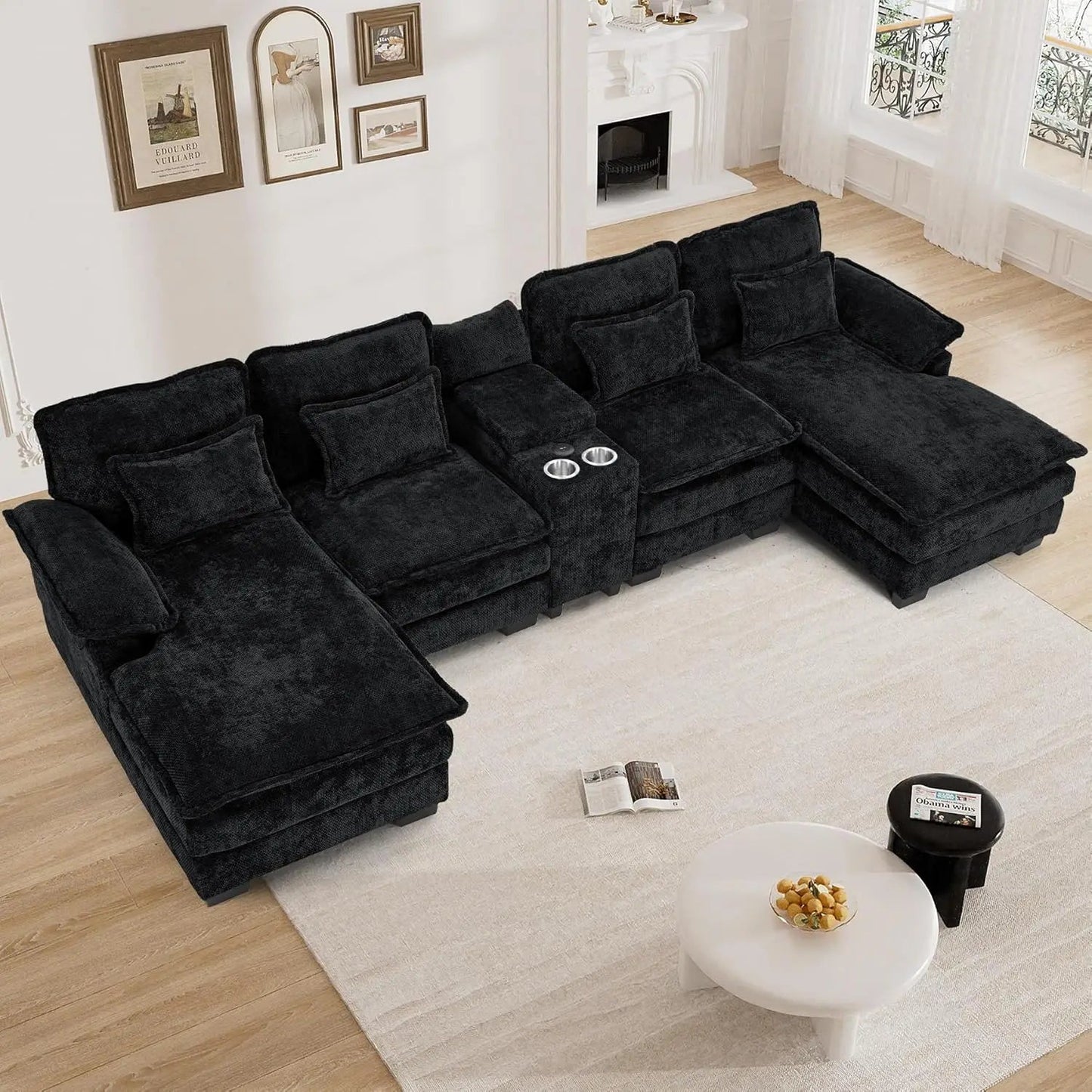 U Shape Black Cloud Sectional Plush Cloud Sofa Ohberri