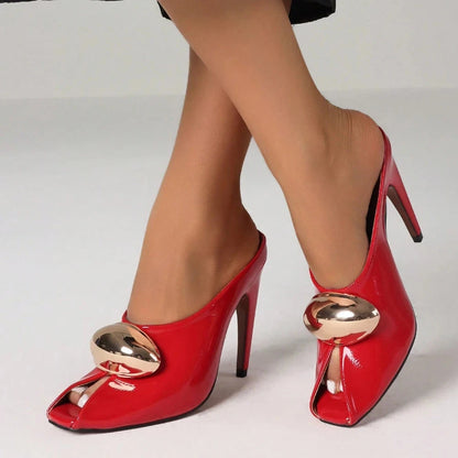 Metal Decoration Stiletto High Heels Slingback Pumps Ohberri