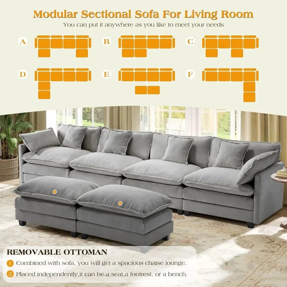 U-Shaped Sectional Sofa – 3-Seater Modern Deep Seat - Ohberri