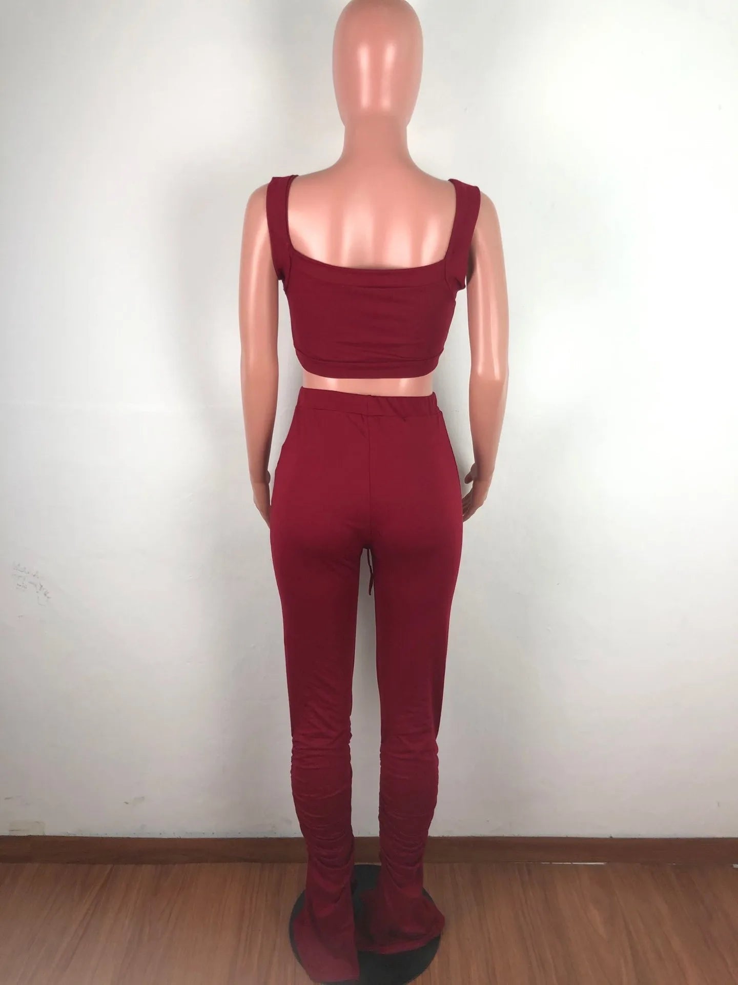 2 Piece Set Skinny Elastic Strapless Tops and Fold Slit Thin Pants Ohberri