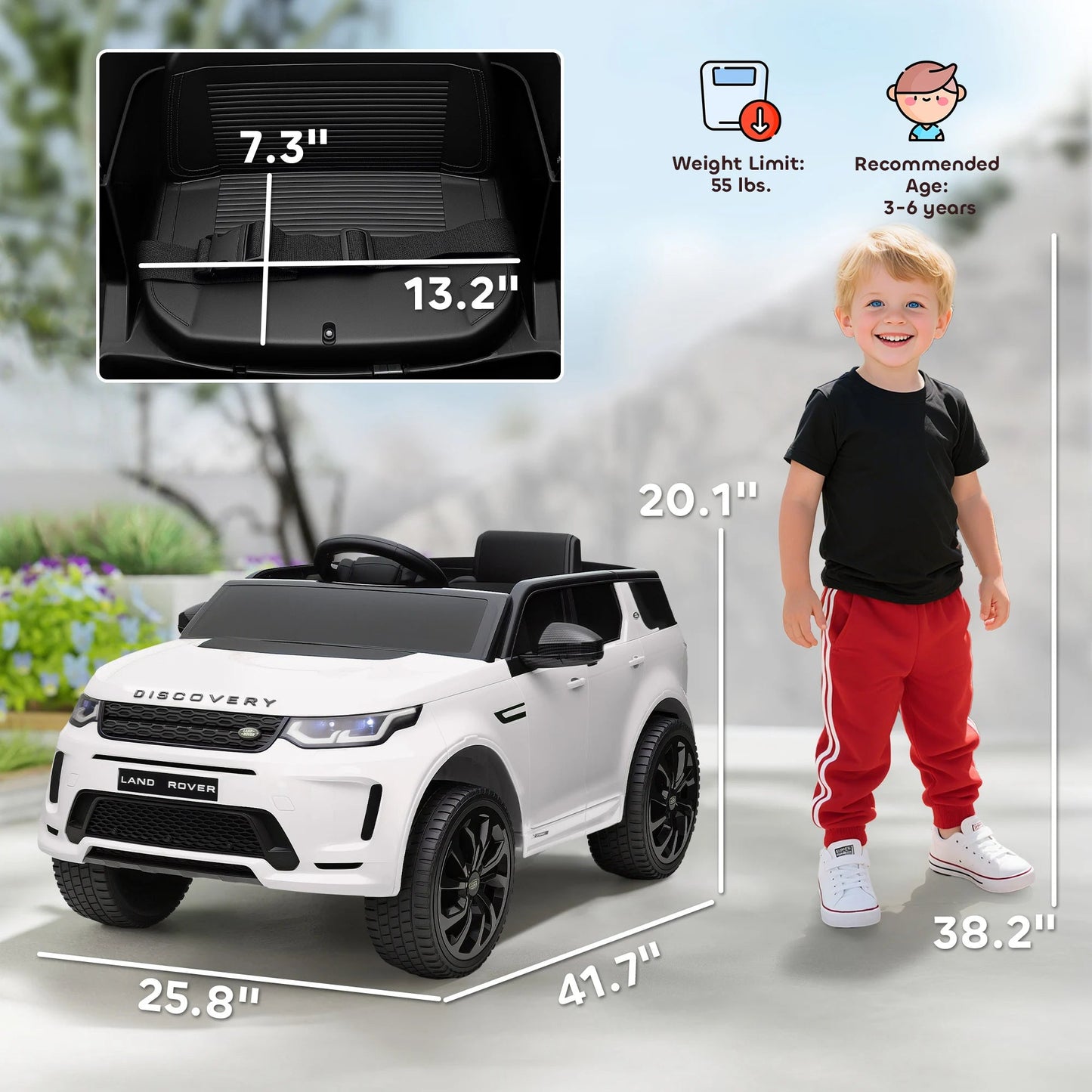 Land Rover Licensed 12V Kids Ride on Car W/ Soft Start, White Ohberri