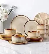 Ceramic Dinnerware Sets for 4,Stoneware Coupe Plates and Bowls Sets,Highly Chip and Crack Resistant Ohberri