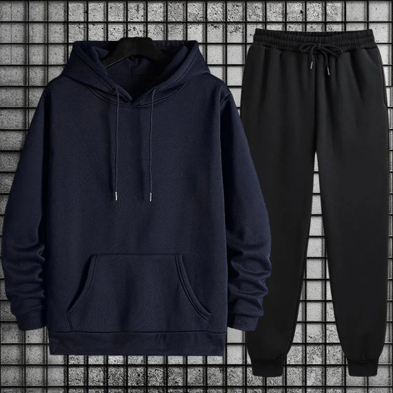 Men's Sportswear Solid Color Hoodie + Sweatpants Tracksuit Ohberri