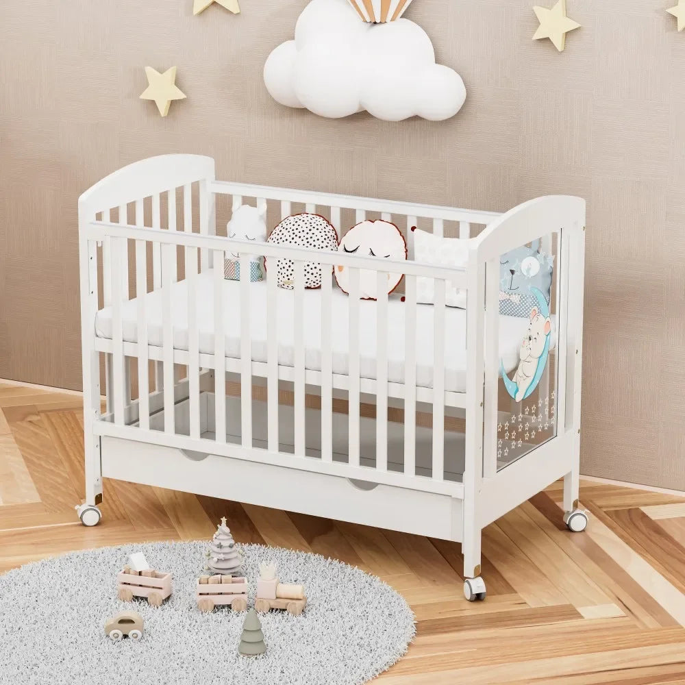 5 in 1 Adjustable Height Convertible Wood Baby Crib - Ohberri