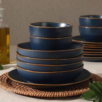 16-Piece Stoneware Ceramic Dinnerware Set with Navy Blue Plates and Bowls Ohberri