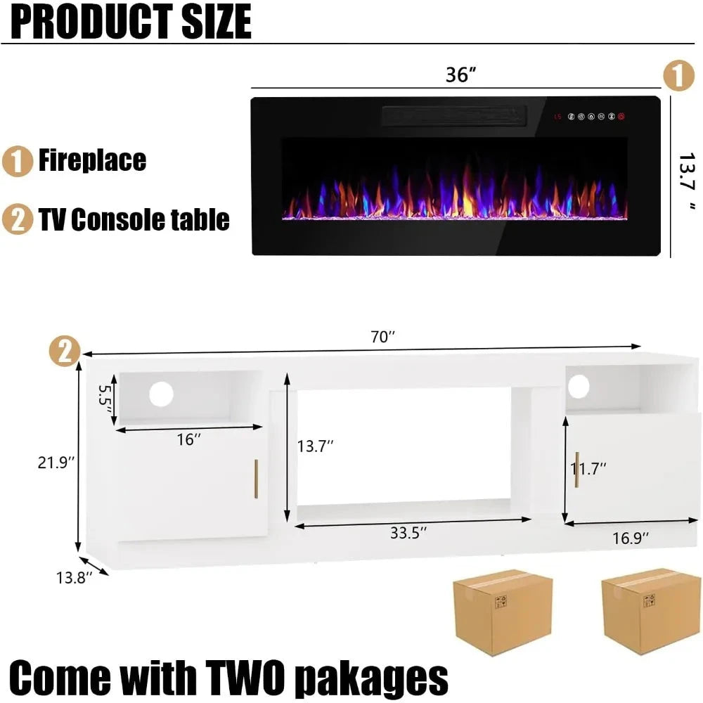 Fireplace with TV Stand 36" inch Electric Fireplace Up to 80" TVs, LED Light Modern Wood High Gloss Ohberri