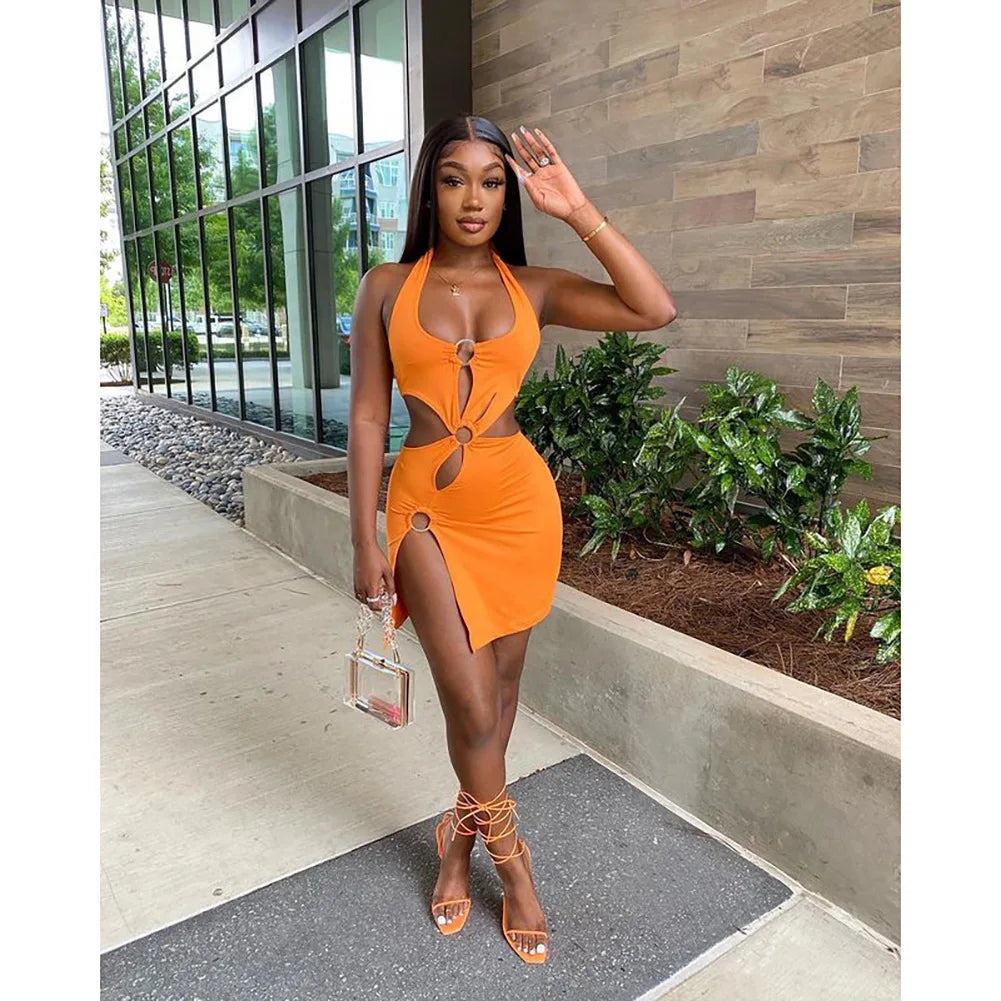 Short skirt sexy sleeveless hollow out dress Ohberri