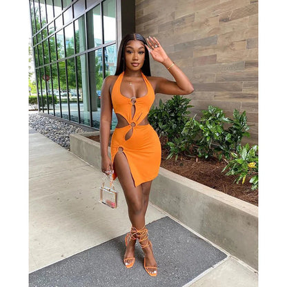 Short skirt sexy sleeveless hollow out dress Ohberri