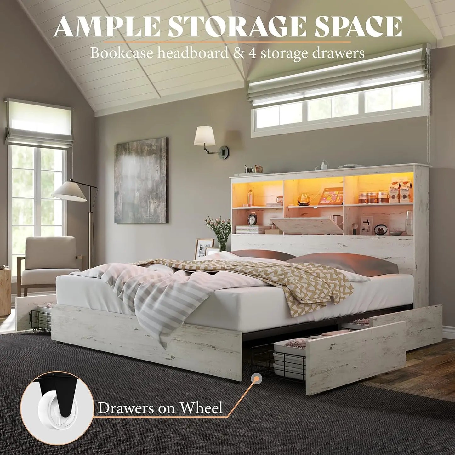 2-Piece Bedroom Set, Queen Bed Frame and 6 Drawer Dresser - Ohberri