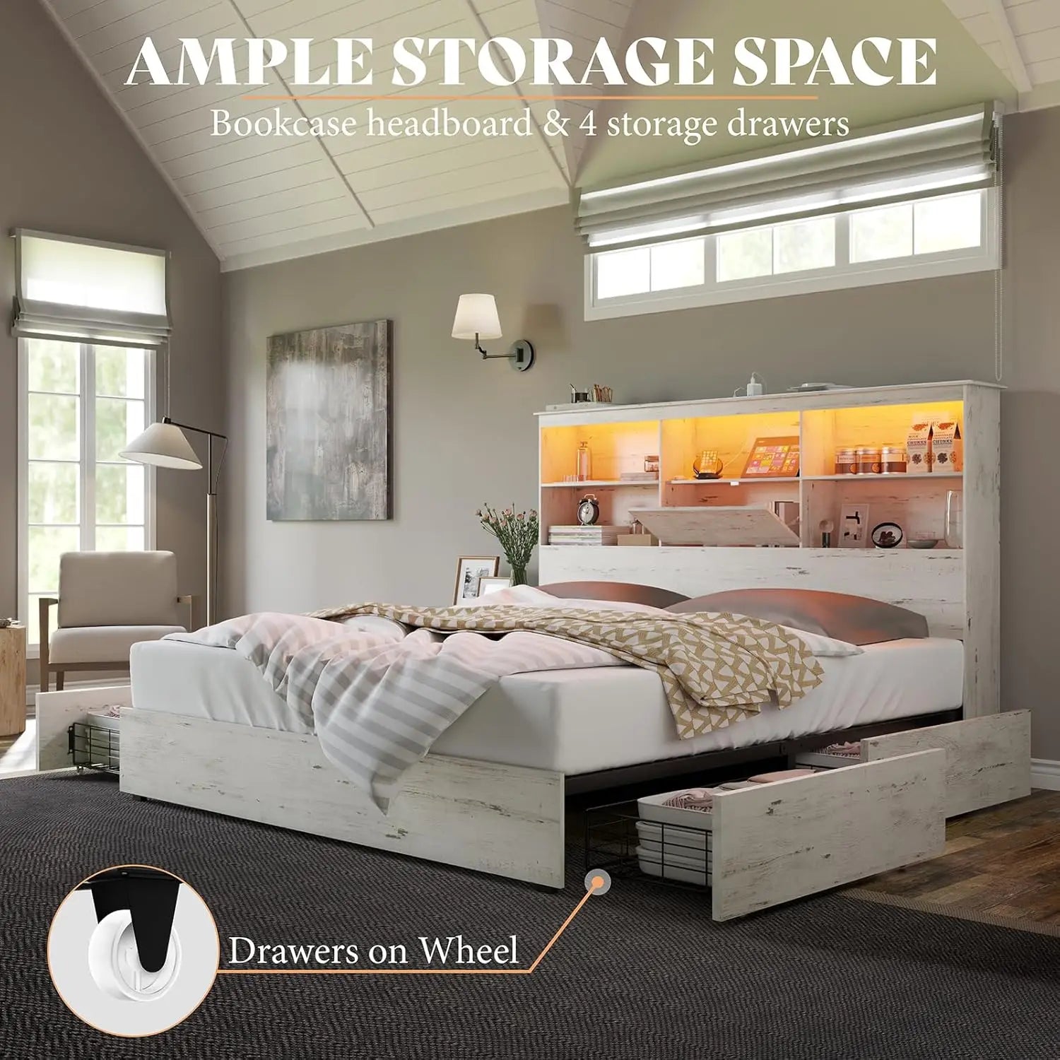 2-Piece Bedroom Set, Queen Bed Frame and 6 Drawer Dresser - Ohberri