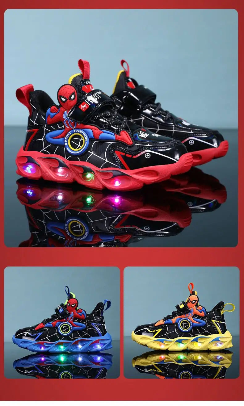 Disney Boys Shoes LED Lights Cartoon Autumn Children's Sports Shoes Leather Non-slip Children's Running Shoes Sneaker Size 25-35 Ohberri