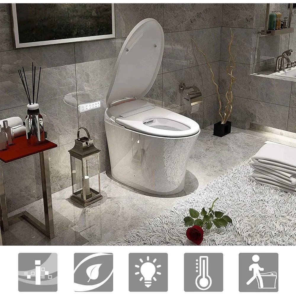 Smart Toilet With Bidet - Heated Seat, Integrated Multi-Function, Tankless, Automatic Flushing Ohberri