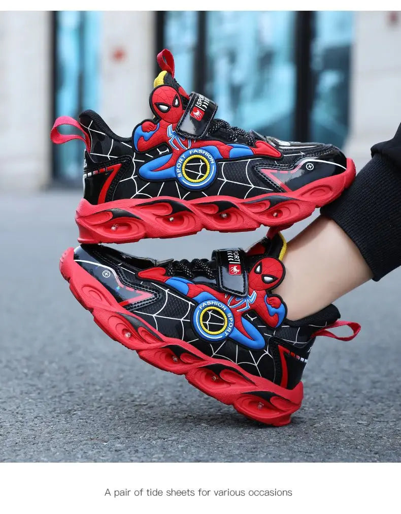 Disney Boys Shoes LED Lights Cartoon Autumn Children's Sports Shoes Leather Non-slip Children's Running Shoes Sneaker Size 25-35 Ohberri