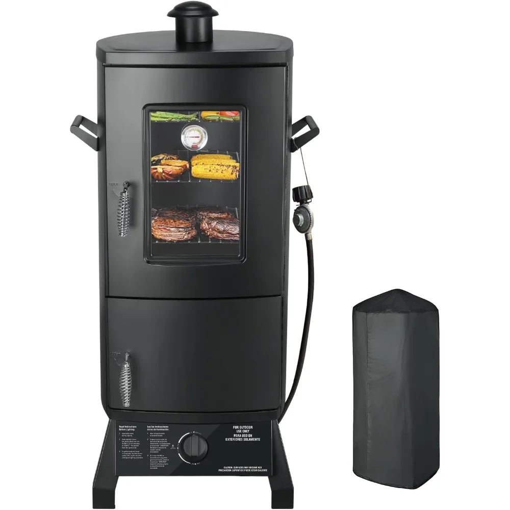 Propane Smoker with Cover, Vertical Smoker Grill with Temperature Control Three Removable Smoking Shelves - Ohberri