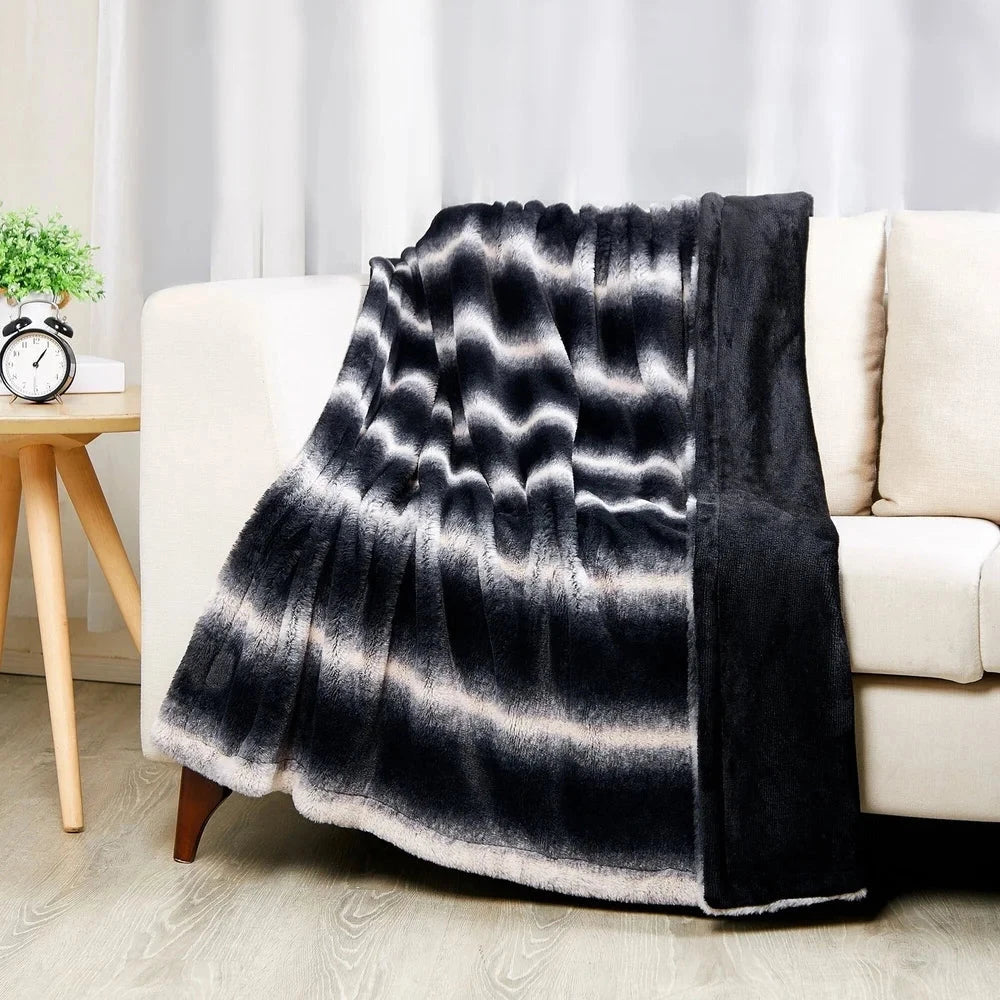 Reversible Plush Fleece Throw Blanket Soft Velvet Ombre Dual Layer Heavyweight Ohberri