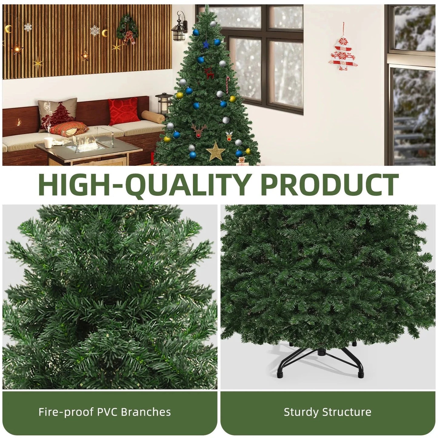 6ft /7.5ft /9ft Artificial Pine Christmas Tree Metal Hinges and Foldable Base Ohberri