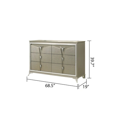 Modern Style Queen 4PC Bedroom Set Made with Wood & LED Headboard ，For bedroom,Main Color:Silver - Ohberri