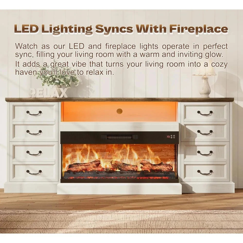 Fireplace TV Stand with LED Lights for 75 Inch TV -Farmhouse Ohberri