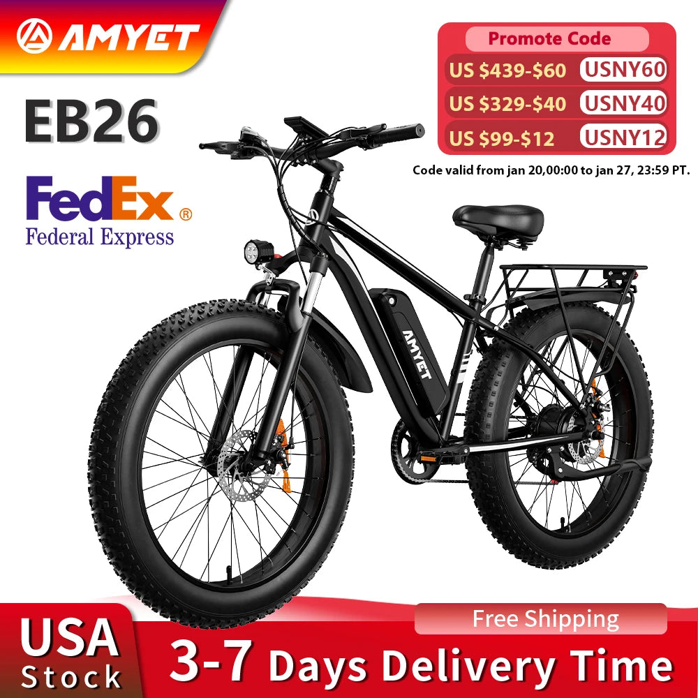 Peak 1500W 48V 15AH 26" Fat Tire Mountain Bike 31mph  Electric Dirt Bike - Ohberri