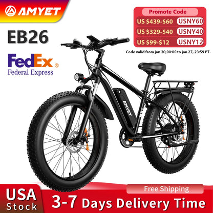 Peak 1500W 48V 15AH 26" Fat Tire Mountain Bike 31mph  Electric Dirt Bike - Ohberri