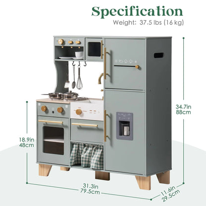 Play Kitchen 10 in 1 Wooden Toy With Appliances & Utensils - Ohberri