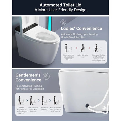 Smart Toilet with Auto Open & Close Lid and Seat,Warm Water and Dry,Heated Seat,Foot Sensor Ohberri