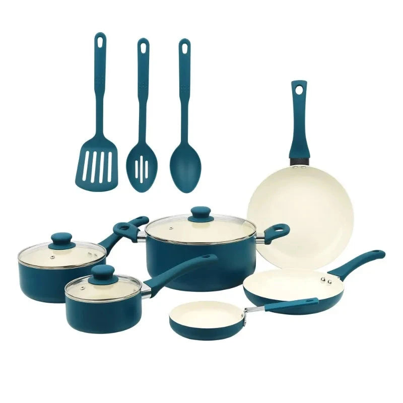 12 Piece Nonstick Aluminum Alloy Cookware Set, Blue Ohberri