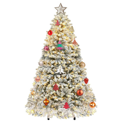 6ft Prelit Snow Flocked Artificial Full Christmas Tree with Remote Control Ohberri