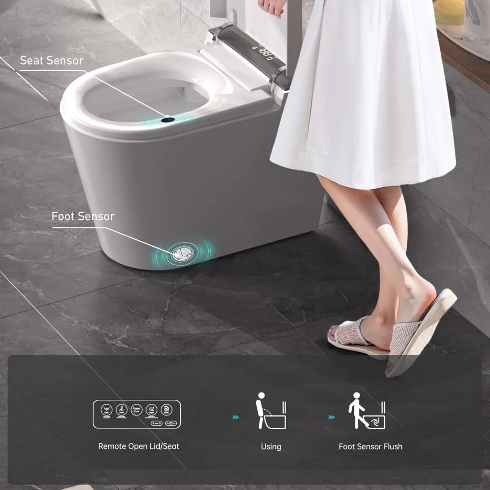 Smart Toilet with Bidet Built in, ADA Height Toilet bidet with Foam Shield, tankless Toilet Ohberri