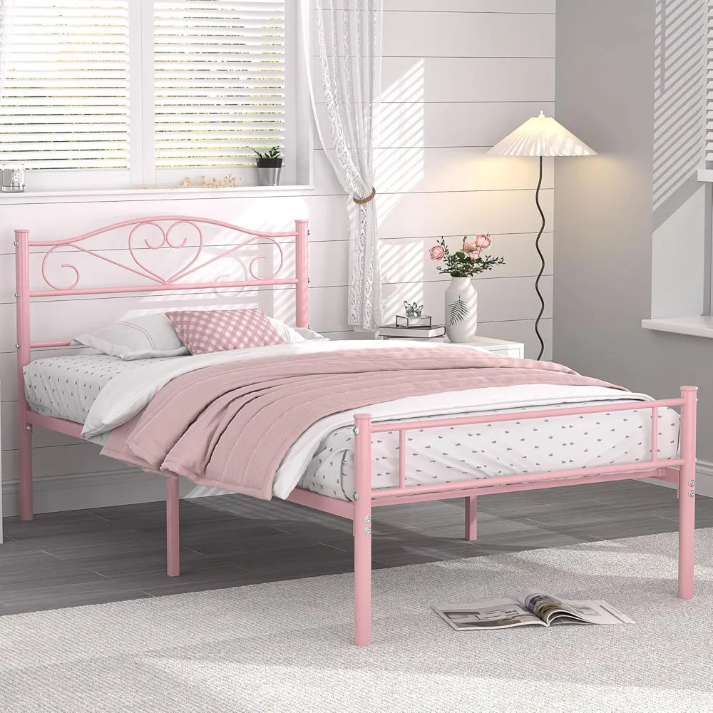14 Inch Twin Size Metal Bed Frame with Headboard and Footboard, Durable Steel Slat Mattress Support Ohberri