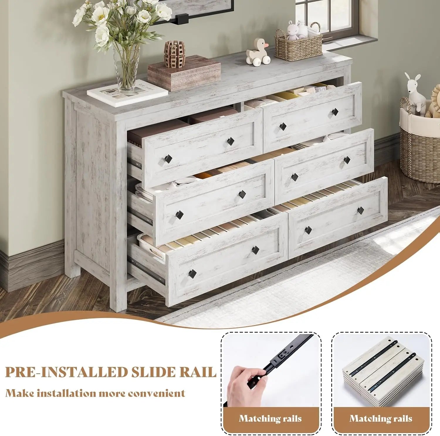 2-Piece Bedroom Set, Queen Bed Frame and 6 Drawer Dresser - Ohberri