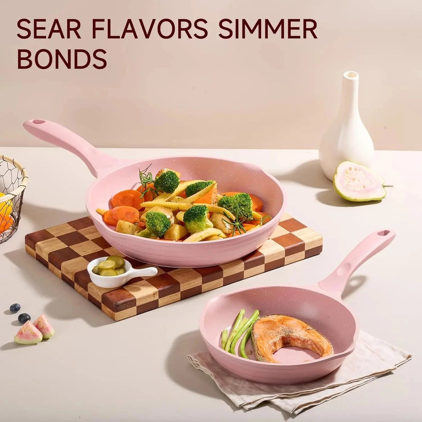 Pink Pots and Pans Set Nonstick 23pcs Induction Ohberri