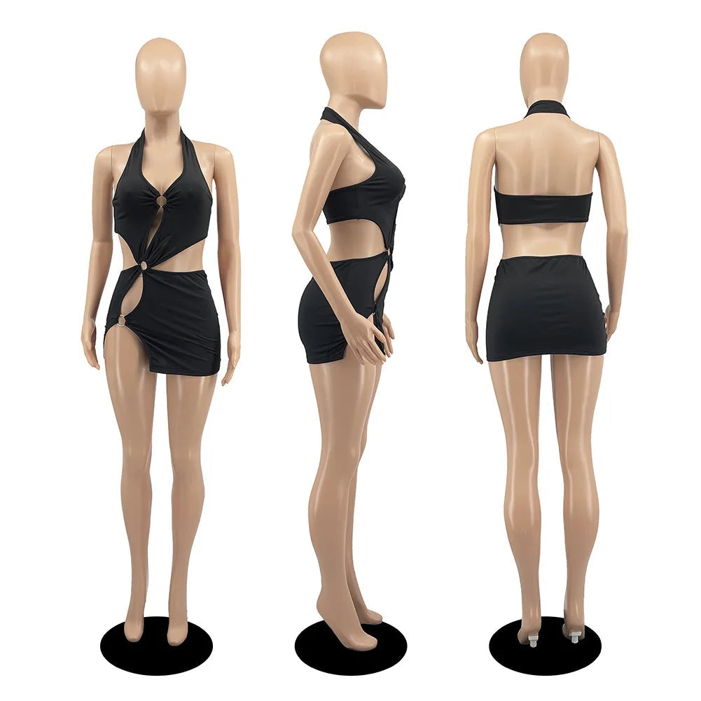 Short skirt sexy sleeveless hollow out dress Ohberri