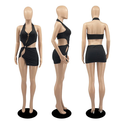 Short skirt sexy sleeveless hollow out dress Ohberri