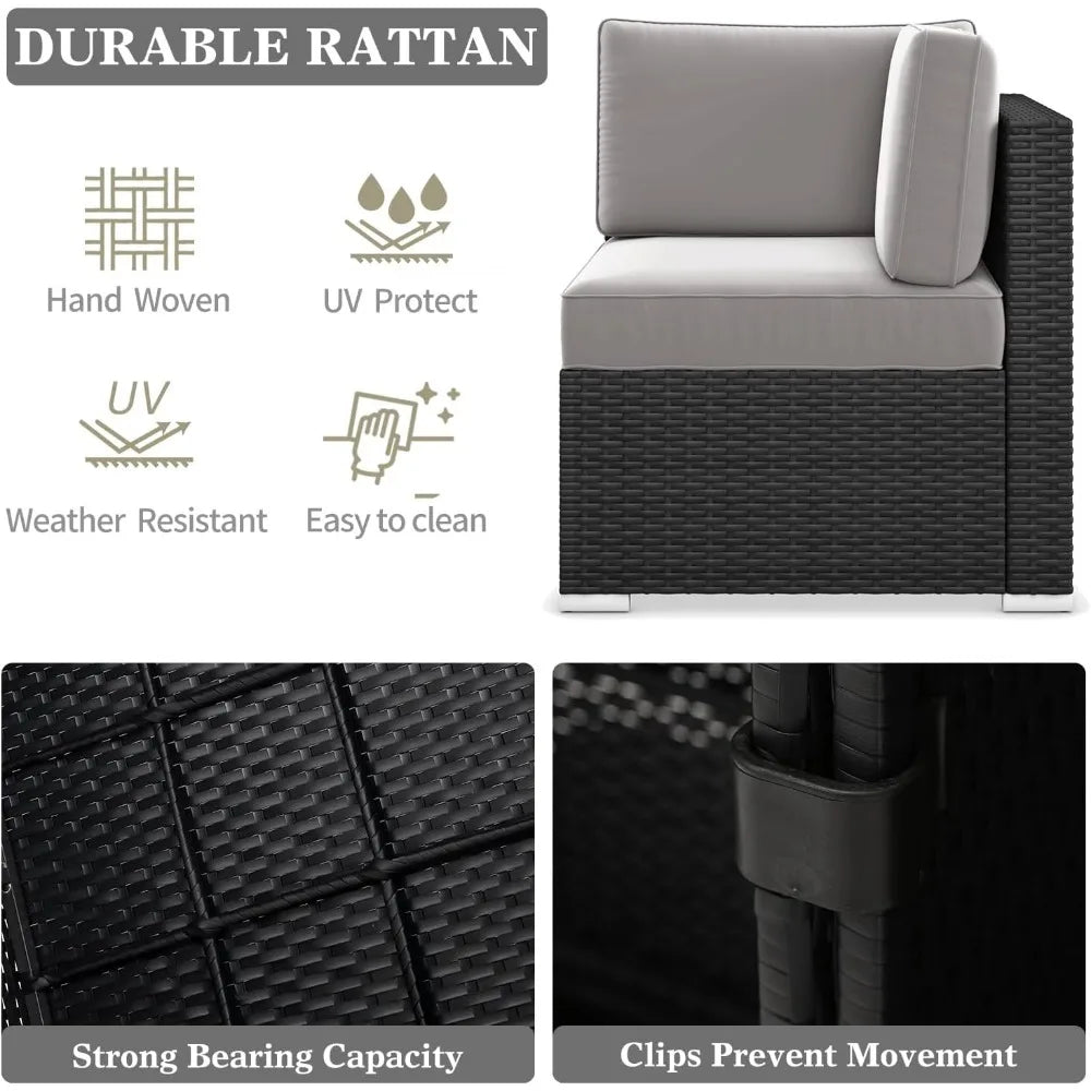 15 Piece Patio Furniture Set with Fire Pit Table, Outdoor Conversation Sets Wicker Rattan S Ohberri