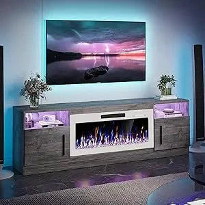 Fireplace with TV Stand 36" inch Electric Fireplace Up to 80" TVs, LED Light Modern Wood High Gloss Ohberri