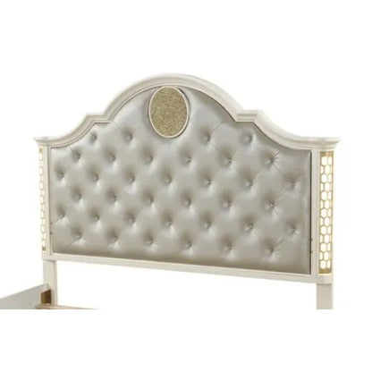Queen 5 Pc Unique LED Vanity Bedroom Set made with Wood in Beige - Ohberri