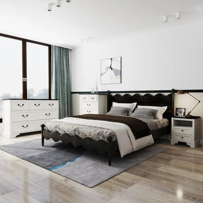 Farmhouse Bedroom Set, 3 Pieces Rustic Wood 6 Drawer Dresser and Nightstands - Ohberri