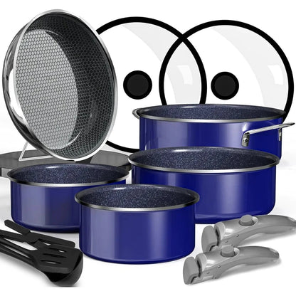 12PC Hybrid 3-Ply Stainless Steel Skillet&Nonstick Pots and Pans Set Ohberri