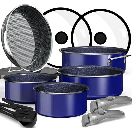 12PC Hybrid 3-Ply Stainless Steel Skillet&Nonstick Pots and Pans Set Ohberri